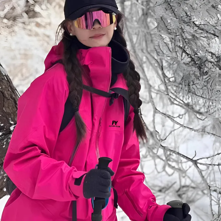 芙沿玫红色冲锋衣外套男女2025春秋新款户外三合一防风防水登山服