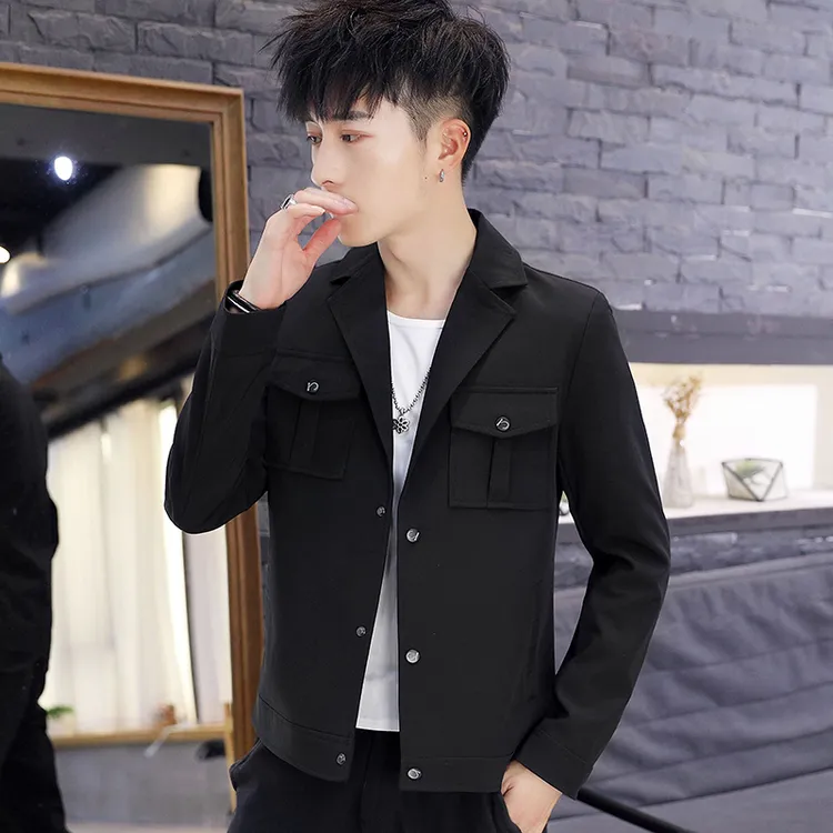 男士短款潮流翻领夹克修身春秋款西服上衣褂子青年休闲小西装外套