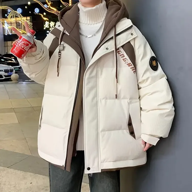 初中高中学生加厚外套假两件棉衣男款冬季青少年潮流韩版派克棉服