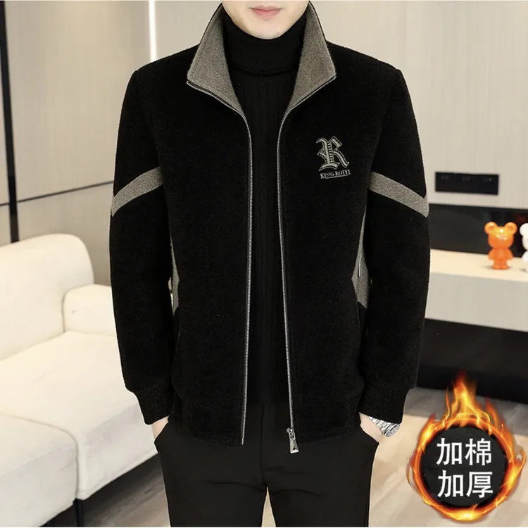 2023男士秋冬季新款立领毛呢夹克加绒加厚休闲百搭保暖短款外套男