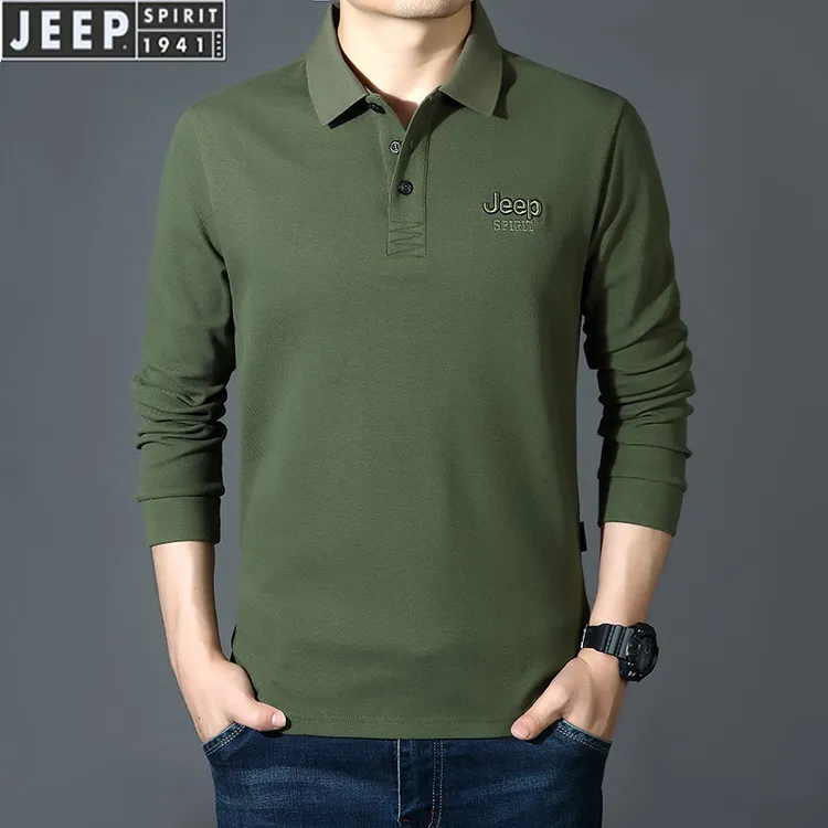 JEEPSPIRIT1941ESTD男士长袖Polo衫休闲纯色百搭简约翻领T恤男装