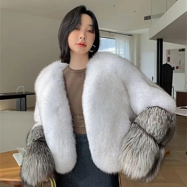 网红洋气真狐狸毛加厚短外套时尚年轻款显瘦银狐毛冬季保暖女气质