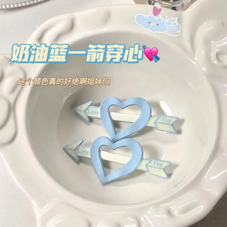 一箭穿心发夹ins日韩奶油蓝超甜发夹鸭嘴夹可爱颜值学生边夹发饰