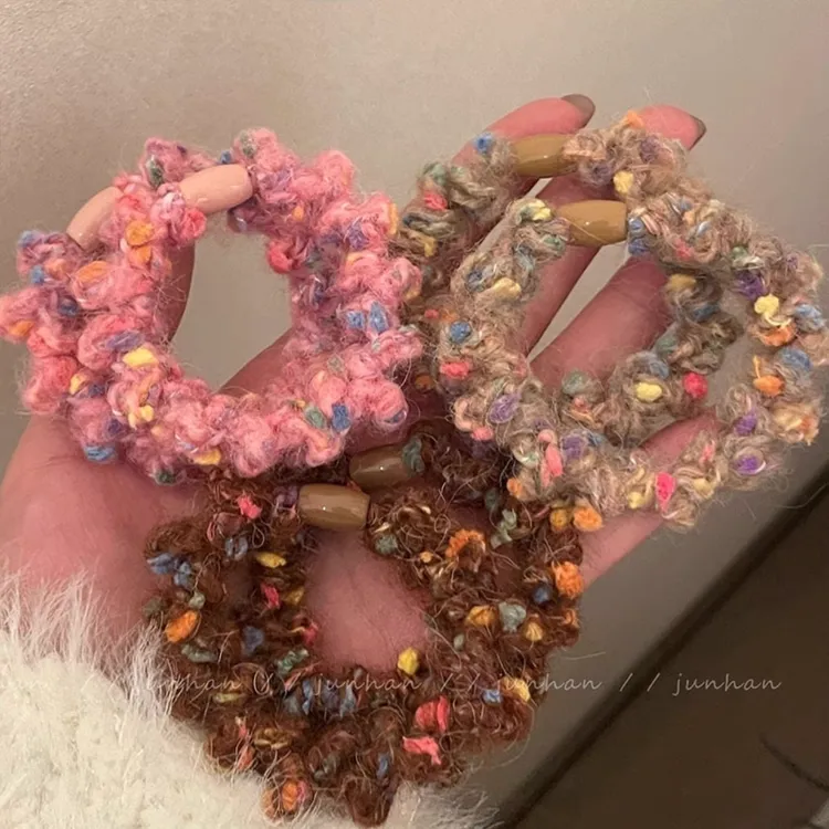 甜蜜糖豆~波浪彩点发绳毛绒彩色发圈女高级感针织头绳高弹力皮筋