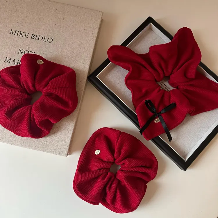 韩系红色大肠发圈女秋冬高级感小众气质发绳温柔扎马尾头绳发饰品