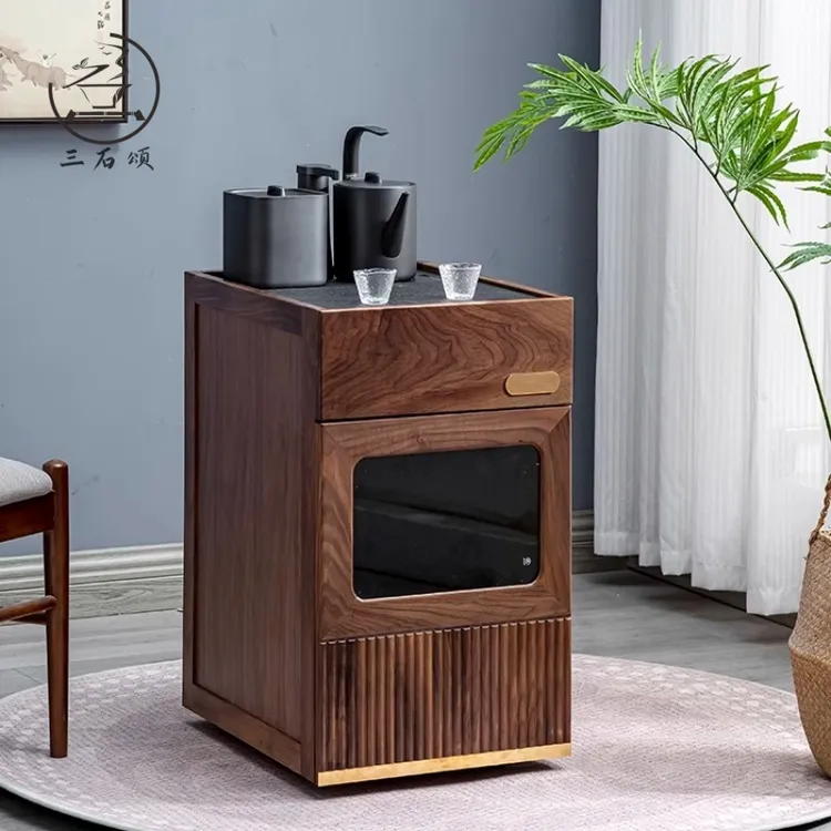 北美黑胡桃茶水柜家用可移动木小户型水吧台茶台烧水茶桌侧边柜几