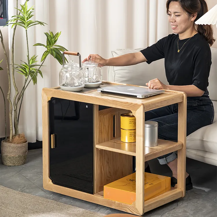 家用简约茶水柜实木可移动茶台小户型侧边柜阳台茶几沙发边几