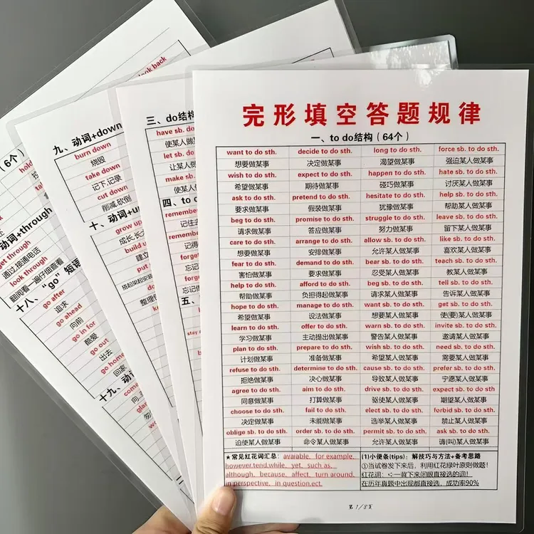 初中英语完形填空答题规律必备背诵防水塑封学习卡