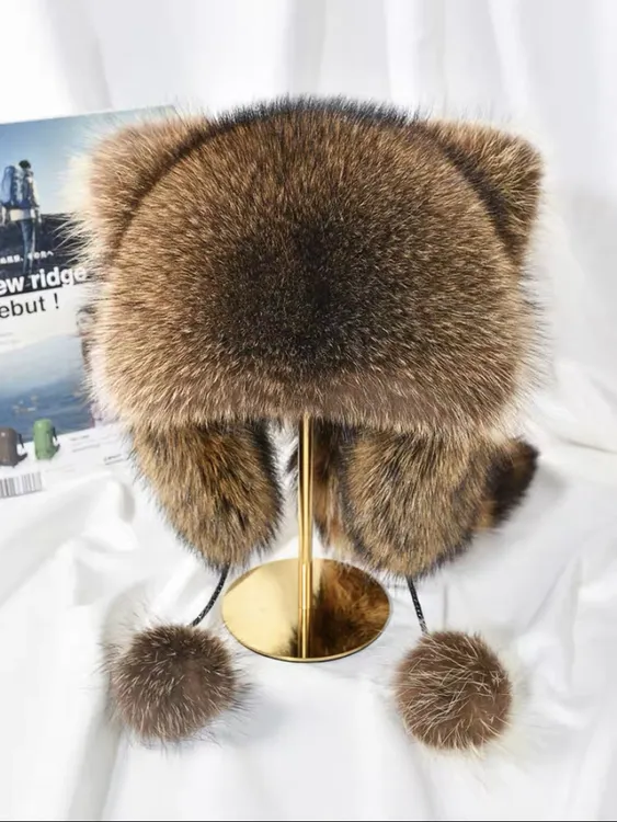 小浣熊护耳帽秋冬季美洲貉子毛绒加厚保暖帽子男女儿童百搭