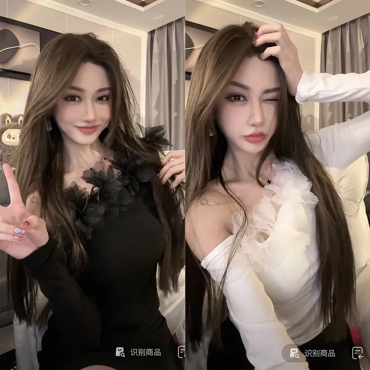 【77定制】♥花朵♥蕾 丝花朵法式长袖辣妹紧身设计感纯欲风上衣T恤