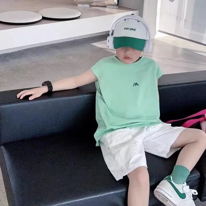 男童夏装套装新款儿童无袖背心套装男孩休闲夏季运动中大童薄套装