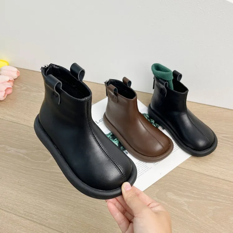 女童真皮马丁靴短靴加绒靴子棉靴皮靴冬季鞋子保暖童鞋新款棉鞋