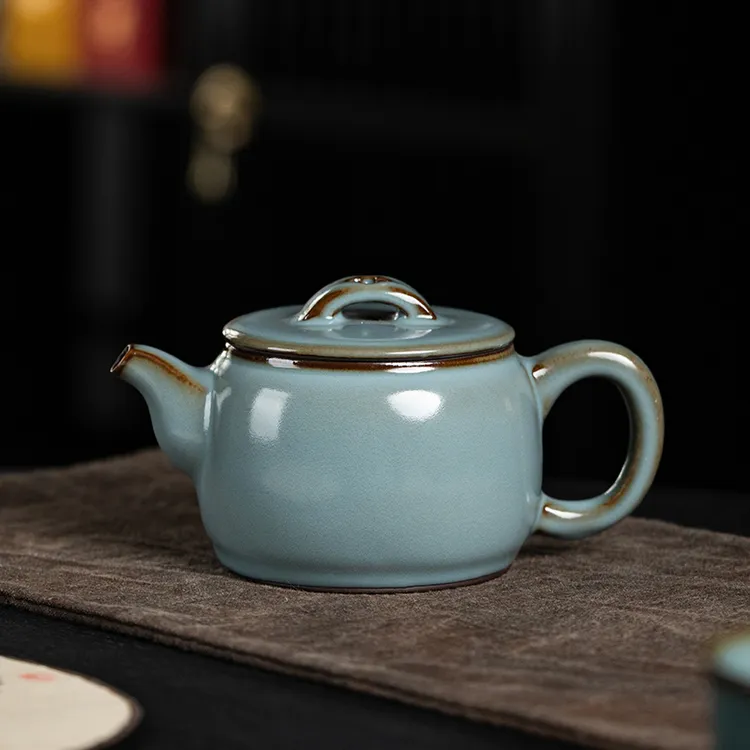 西园堂 铁胎汝窑汉瓦壶 家用陶瓷手工泡茶壶大容量 功夫茶具单壶