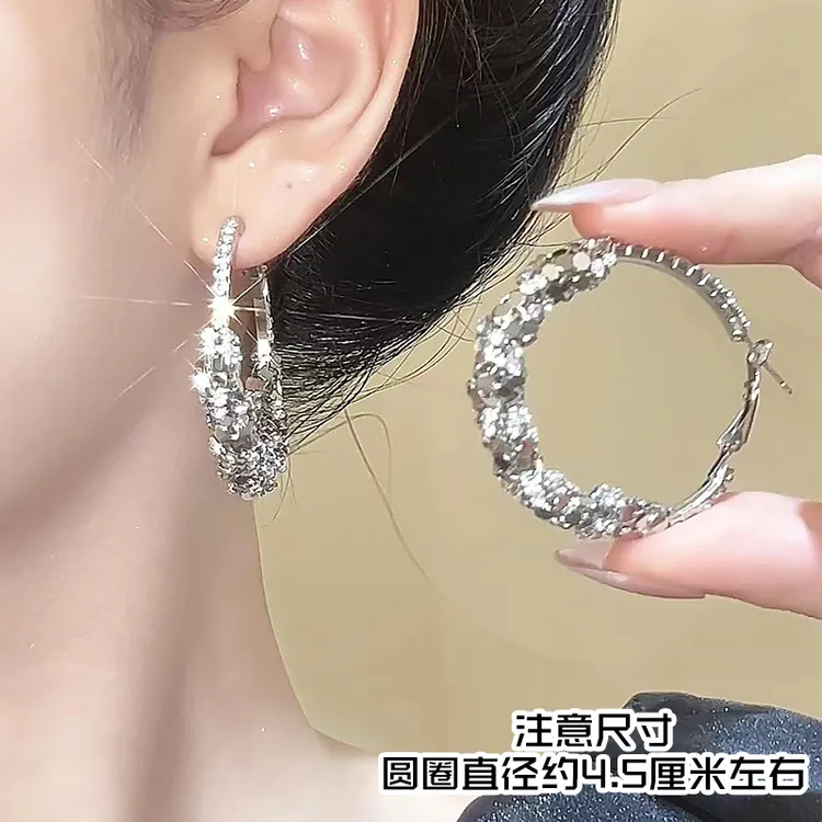 合金耳饰 气质镶钻耳圈轻奢夸张圈圈耳环设计感冷淡风百搭耳饰女