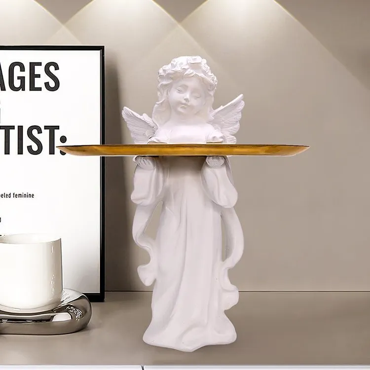 德国爱丽丝少女天使托盘落地摆件玄关钥匙茶几装饰品桌面石膏雕塑