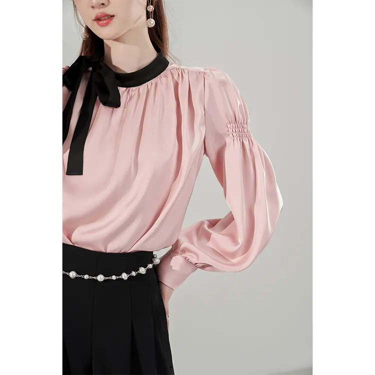 通勤紧身牛仔裤粉色长袖女装女2024新款设计感小众秋法式洋气复古