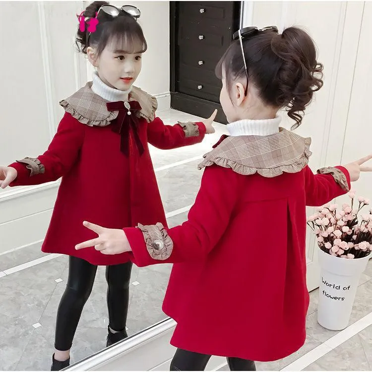 女童呢子外套2025新款中长款秋冬款潮韩版加厚中大儿童洋气呢大衣