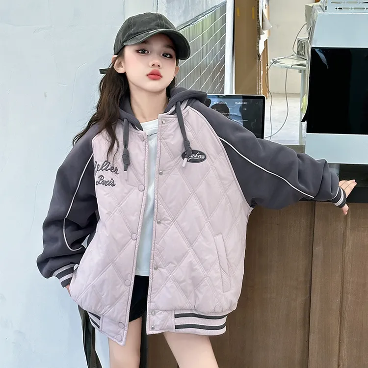 女童棉服外套2025秋冬新款儿童加棉加厚棒球服女大童冬装连帽棉衣
