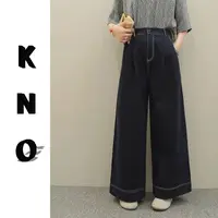 【KNO】早秋新款裤脚线后腰松紧带阔腿裤