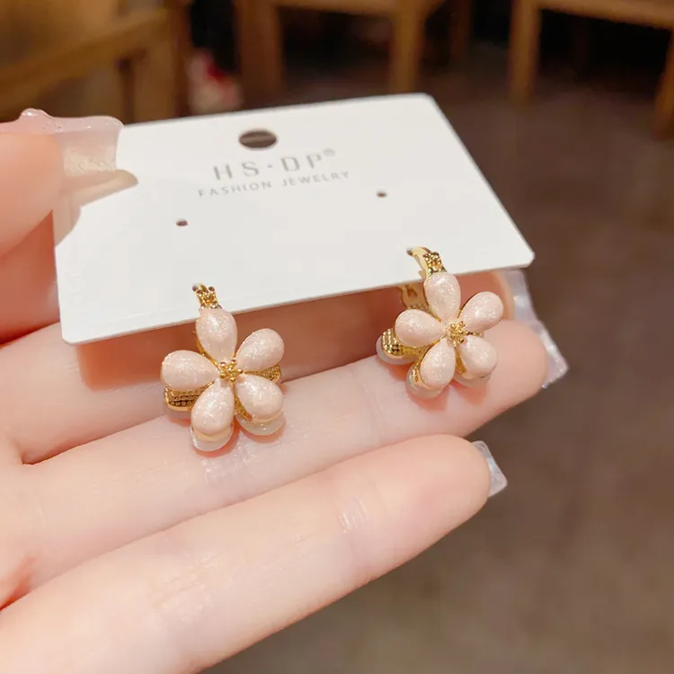 铜合金陶瓷耳饰 小众设计双面滴油花朵耳环高级感耳扣气质时尚