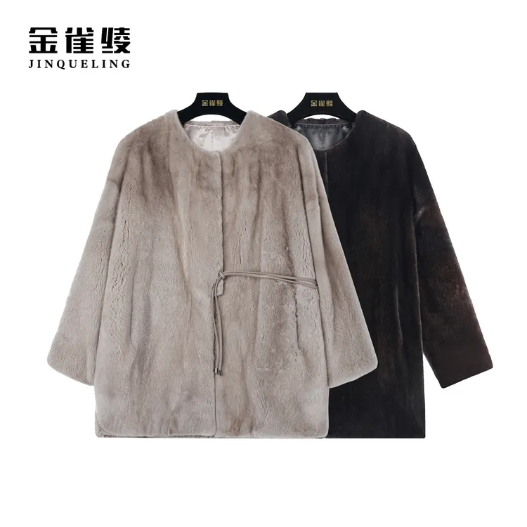 金雀绫【公爵夫人】冬款贵气轻奢水貂圆领短款皮草外套SZK4POWN19