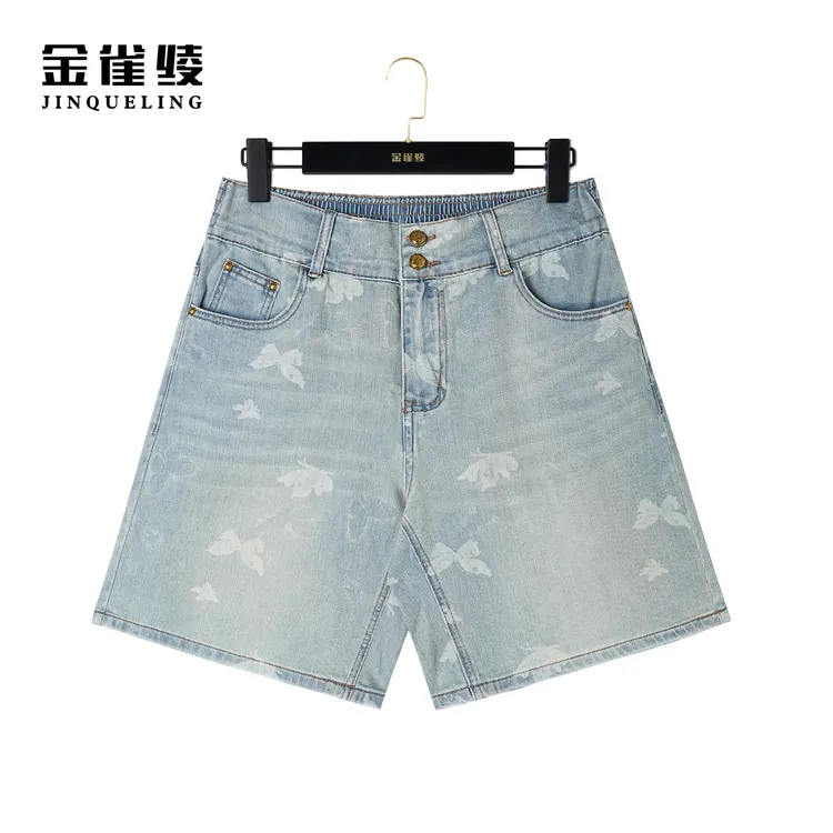 金雀绫【蝴蝶印花裤】夏季新款潮流时尚女士百搭牛仔短裤K0274
