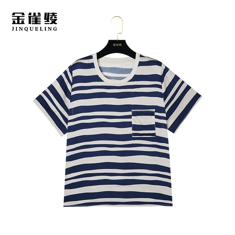 金雀绫【蔚蓝海岸】桑蚕丝时尚休闲条纹圆领小衫AS6226