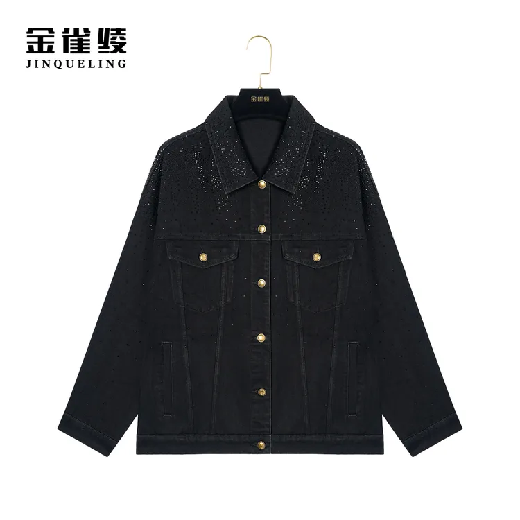 金雀绫【星空】秋季新款时尚翻领烫钻潮流牛仔外套KLT38