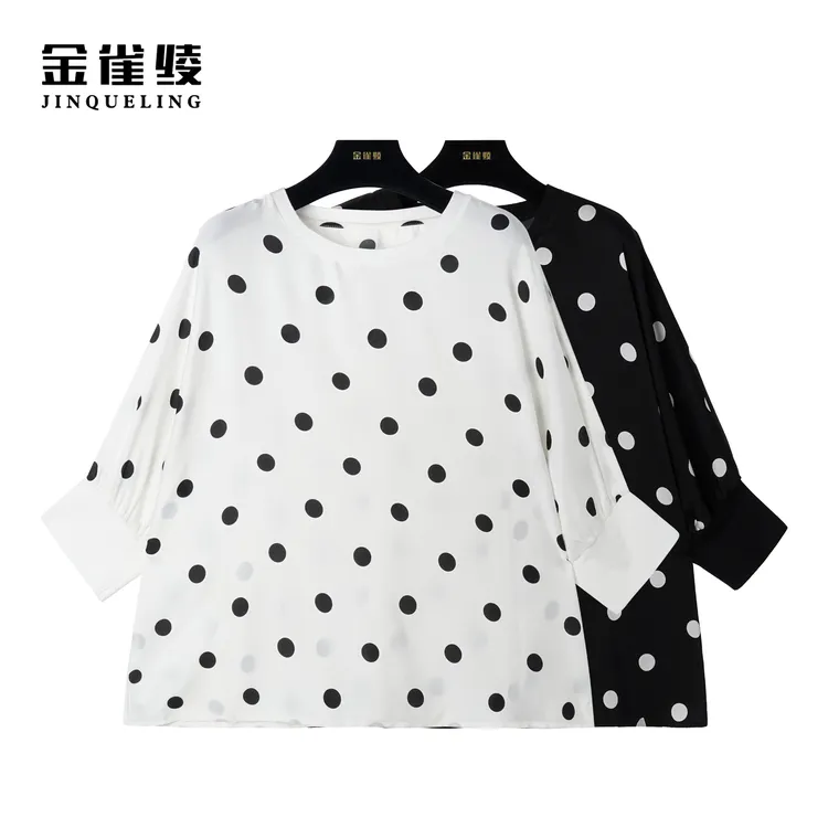 金雀绫【白月光】春季新款桑蚕丝法式气质百搭洋气波点衬衫B23016