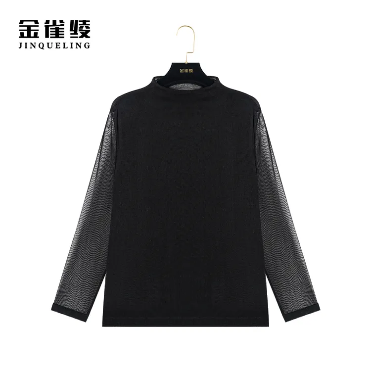 金雀绫【网眼衫】100桑蚕丝秋季立领轻奢网纱气质时尚款衬衫K0058