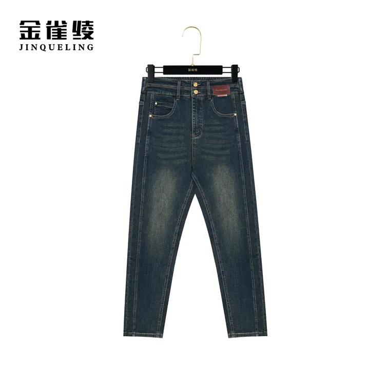 金雀绫【小红标】秋冬款92棉时尚水洗工艺长款牛仔裤KLK41