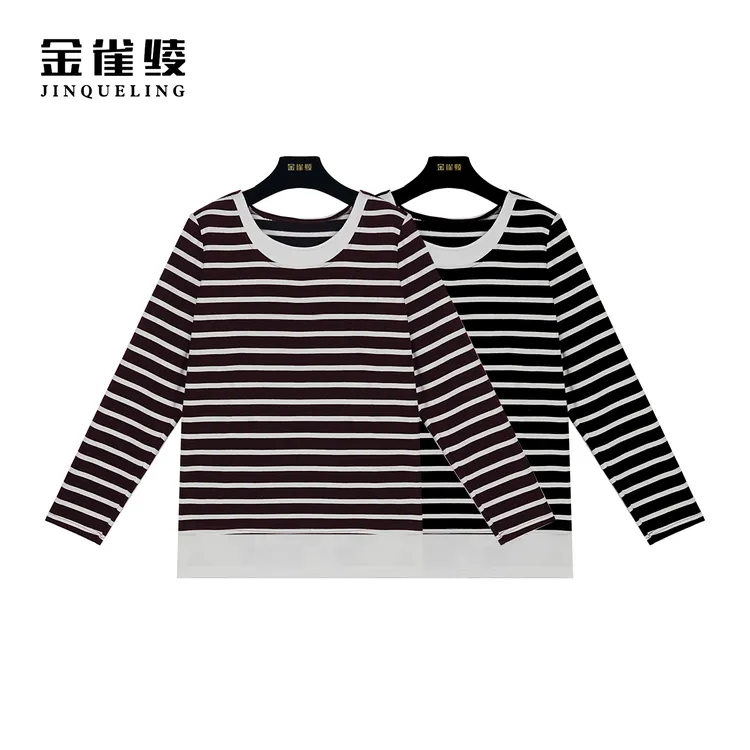 金雀绫【正青春】时尚百搭条纹圆领秋冬款长袖针织衫SZ4S29