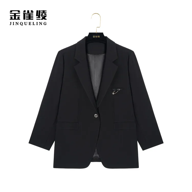 金雀绫【女神进阶】秋冬款桑蚕丝混纺时尚中长款西服外套BT7028