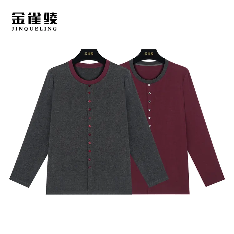 金雀绫【红与灰】秋季羊毛混纺舒适圆领小衫BS7045