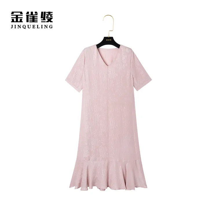 金雀绫【金粉世家】桑蚕丝新款法式轻奢V领冠乐绉连衣裙B23032