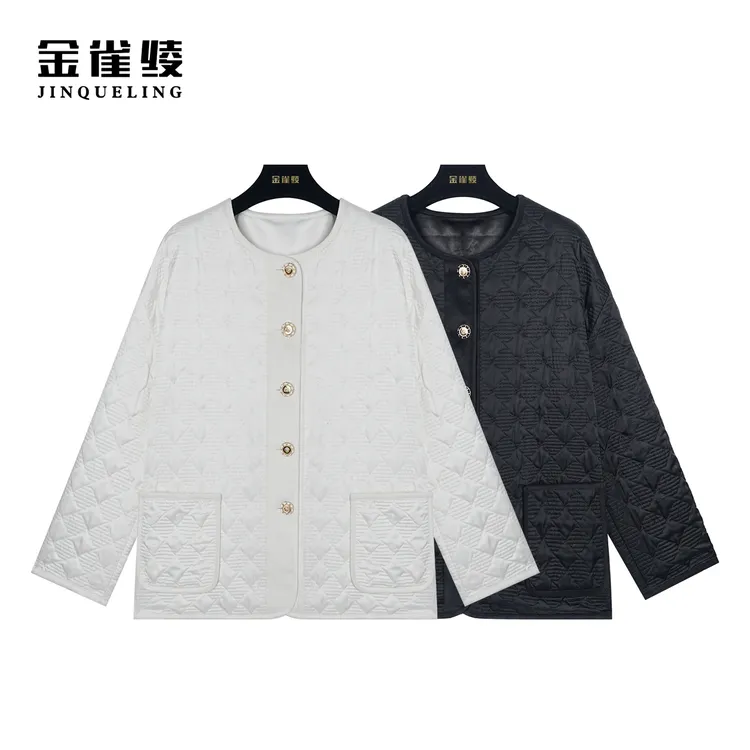 金雀绫【轻奢黑白巧】冬季新款时尚小香风感桑蚕丝棉服BT7064