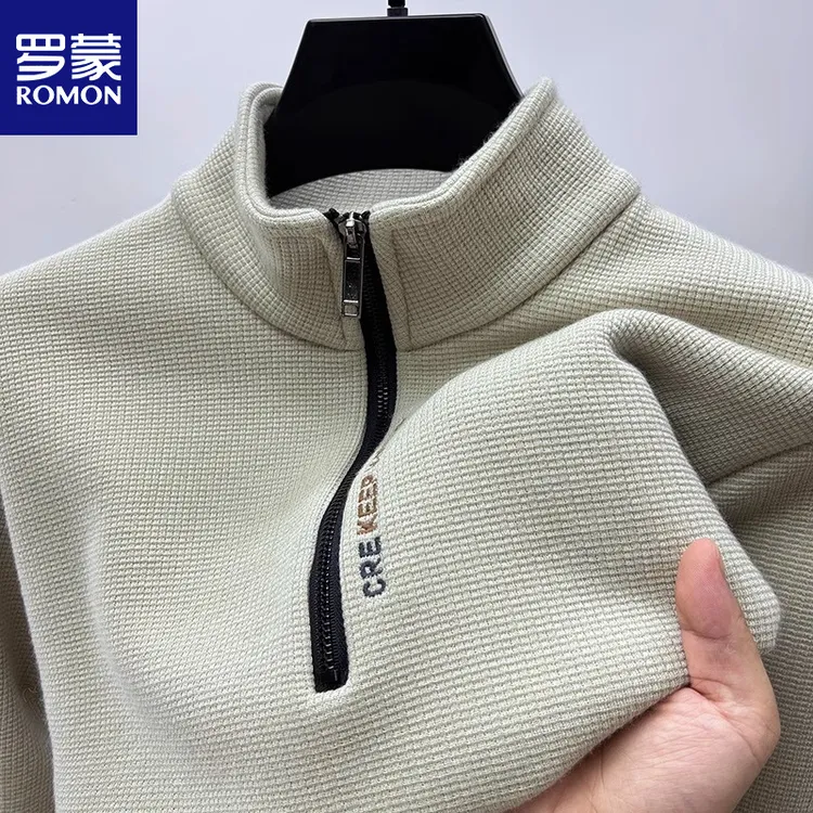 罗蒙半拉链加绒加厚卫衣男冬季保暖休闲t恤男长袖立领打底衫外套