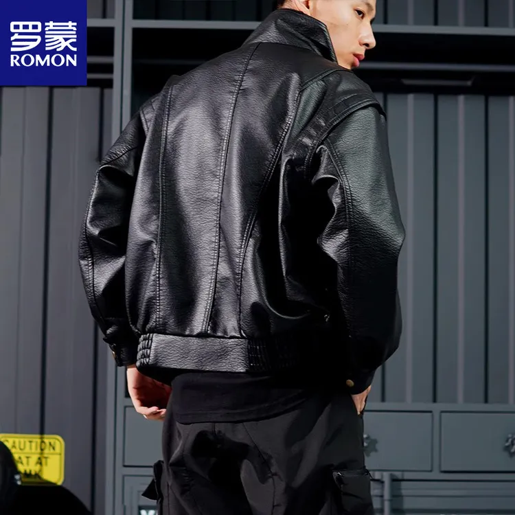 罗蒙复古机车软皮衣外套男美式仿真皮痞帅短款秋季高级飞行员夹克