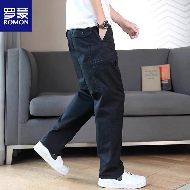 罗蒙潮牌男士休闲裤宽松直筒长裤春秋季新款多口袋工装阔腿裤