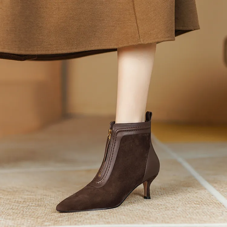 羊皮/5cm/秋冬真皮短靴女细跟尖头时尚百搭女靴X8200