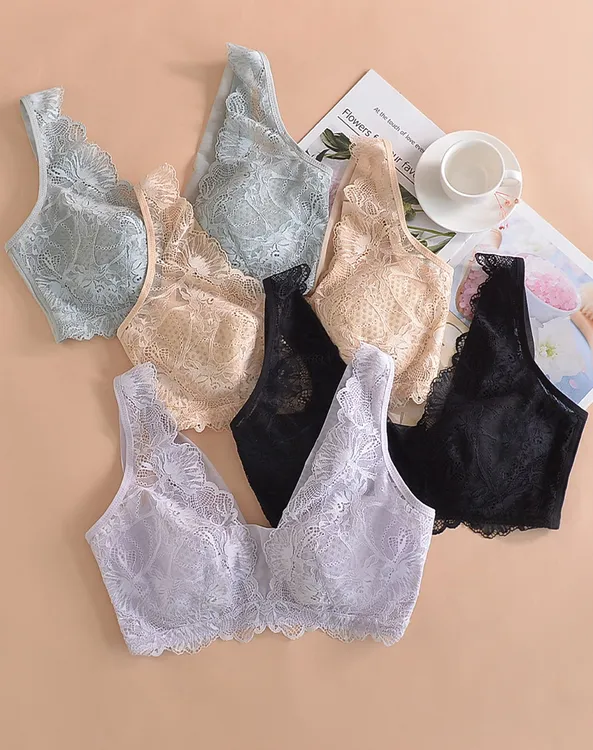 薄款舒适洞洞杯无痕聚拢大胸显小显背瘦宽肩大码胸罩蕾丝女士文胸