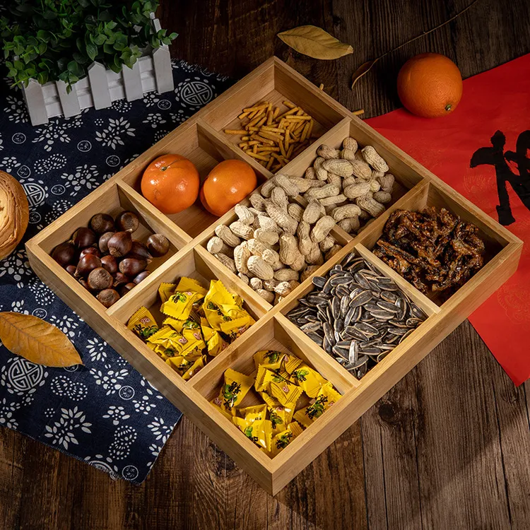 围炉煮茶零食盘家用竹木质拼盘茶点盘食材火锅九宫格蔬菜托盘带盖