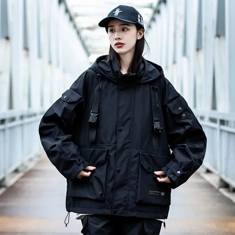 AOGZ国潮伞兵工装外套男女春秋新款连帽夹克机能风情侣户外冲锋衣