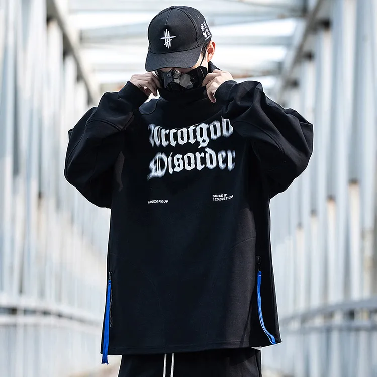 AOGZ高领宽松卫衣男解构oversize春秋季国潮牌美式情侣装衣服外套