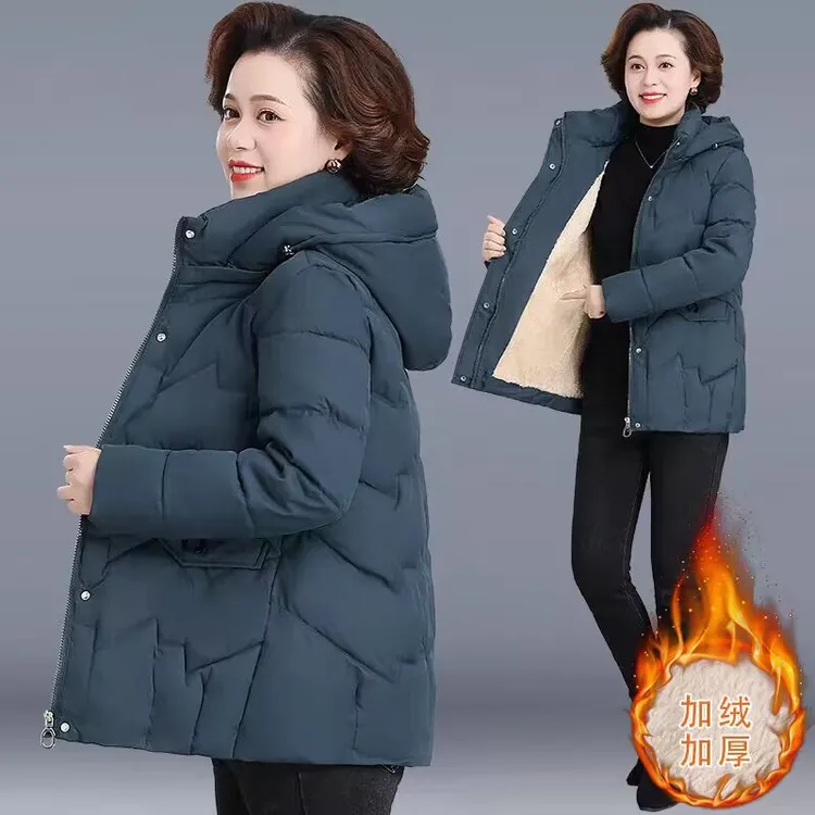 中年妈妈冬装保暖外套加绒加厚棉袄洋气时尚中老年女冬季大码棉衣