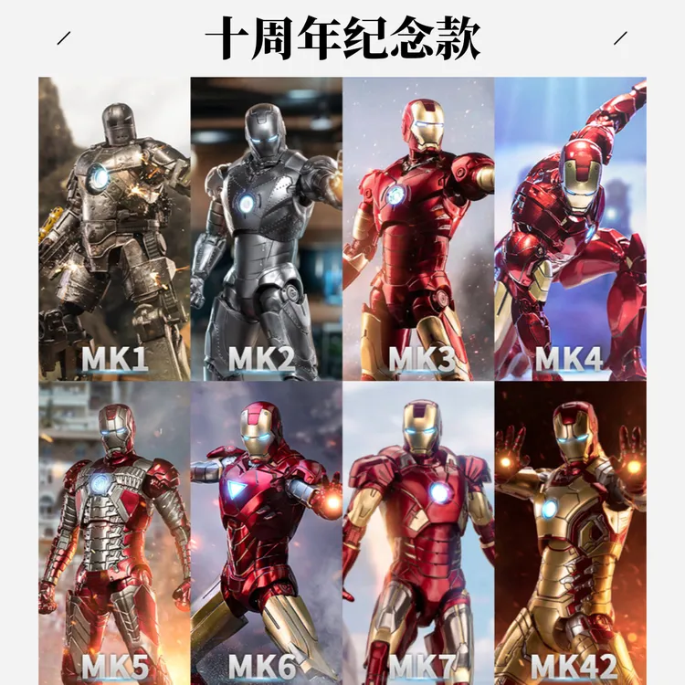 【中动玩具】正版18CM漫威钢铁侠手办蜘蛛侠死侍可动发光配件礼物男