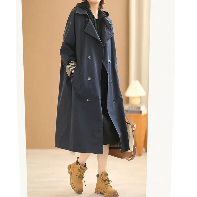 法式轻奢休闲风衣厚款外套女秋冬新款宽松百搭双排扣中长款大衣女