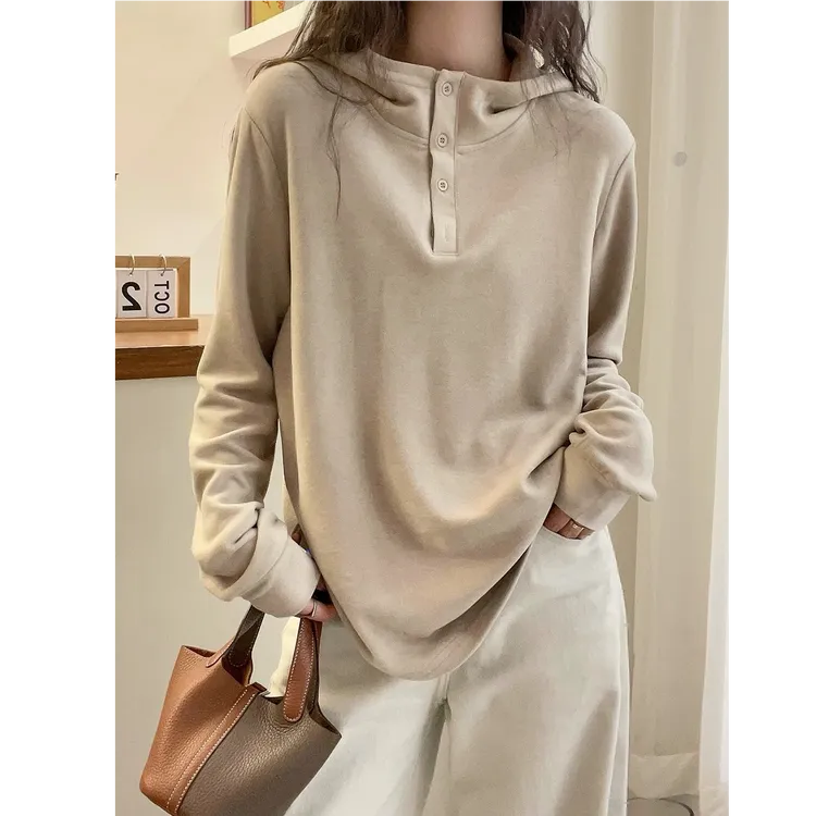 秋冬必备~德绒发热打底T恤超舒服加厚纯色连帽正肩内搭休闲保暖