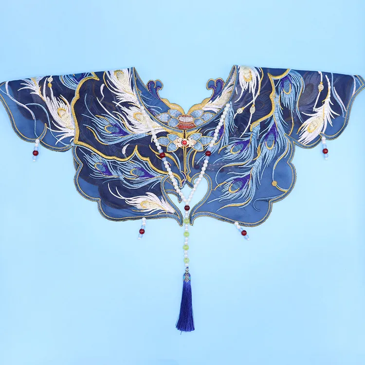 孔雀蓝汉服云肩国风毕业照披肩新中式学士服拍照配饰古风刺绣假领