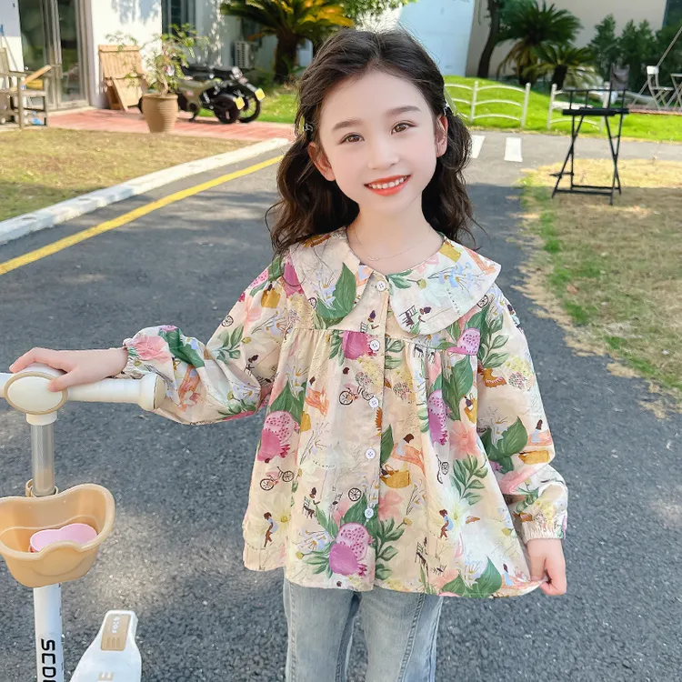 宝宝娃娃领衬衫春秋款2025新款儿童秋装洋气卡通碎花库洛米公主裙